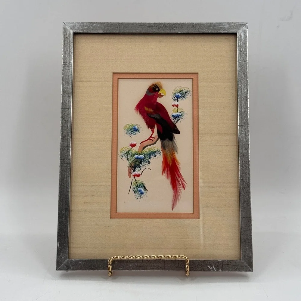 Vintage Exotic Tropical Bird Featherwork